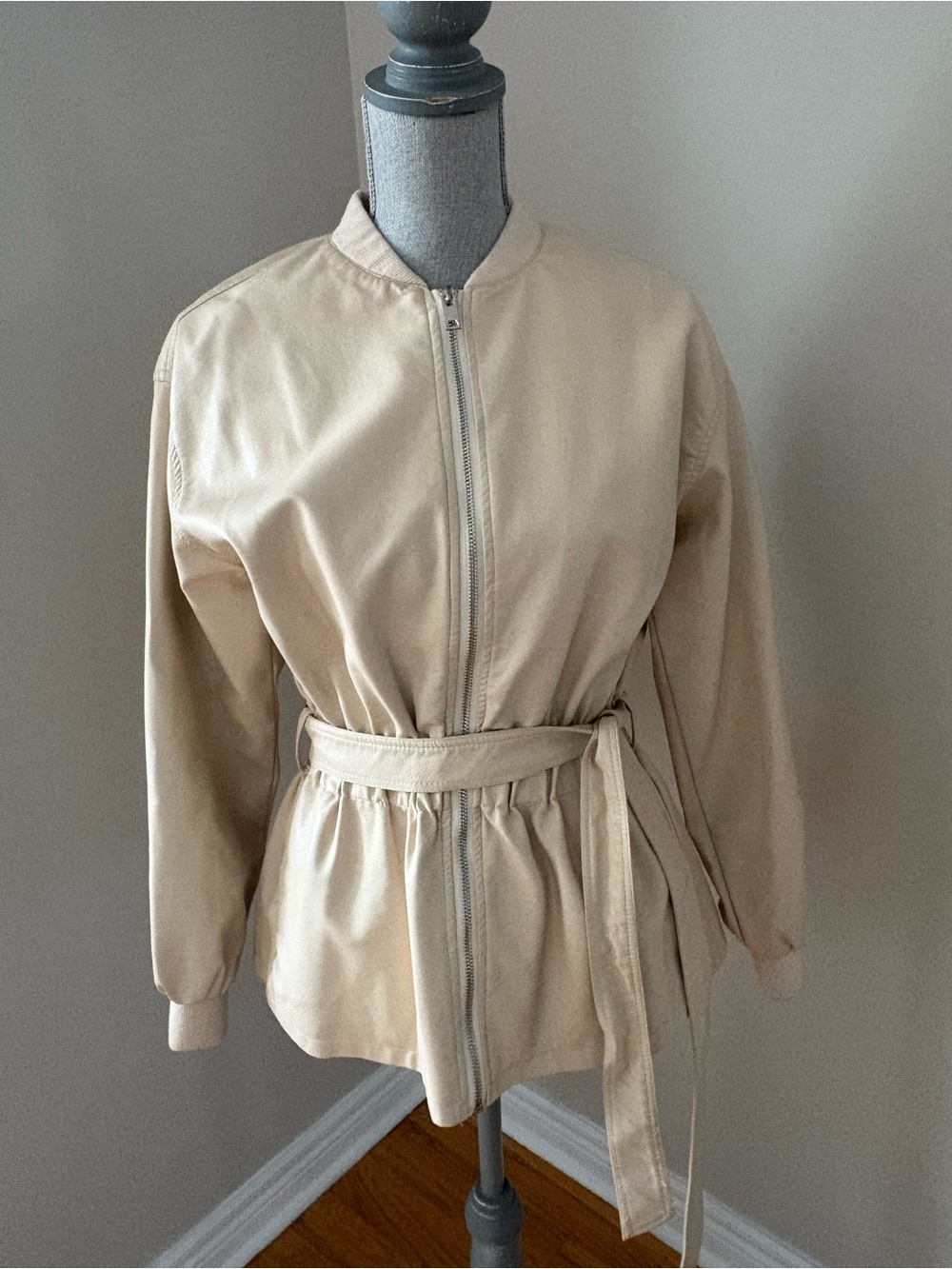 FRNCH Beige Belted Bomber Jacket